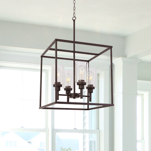 VINLUZ Classic 4 Light Farmhouse Pendant Lighting Oil Rubbed Bronze Finish with Clear Glass Shade