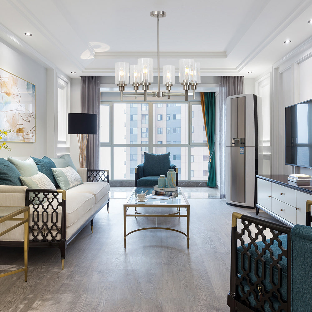 VINLUZ 6 Light Contemporary Chandelier Brushed Nickel Modern Pendant Lighting