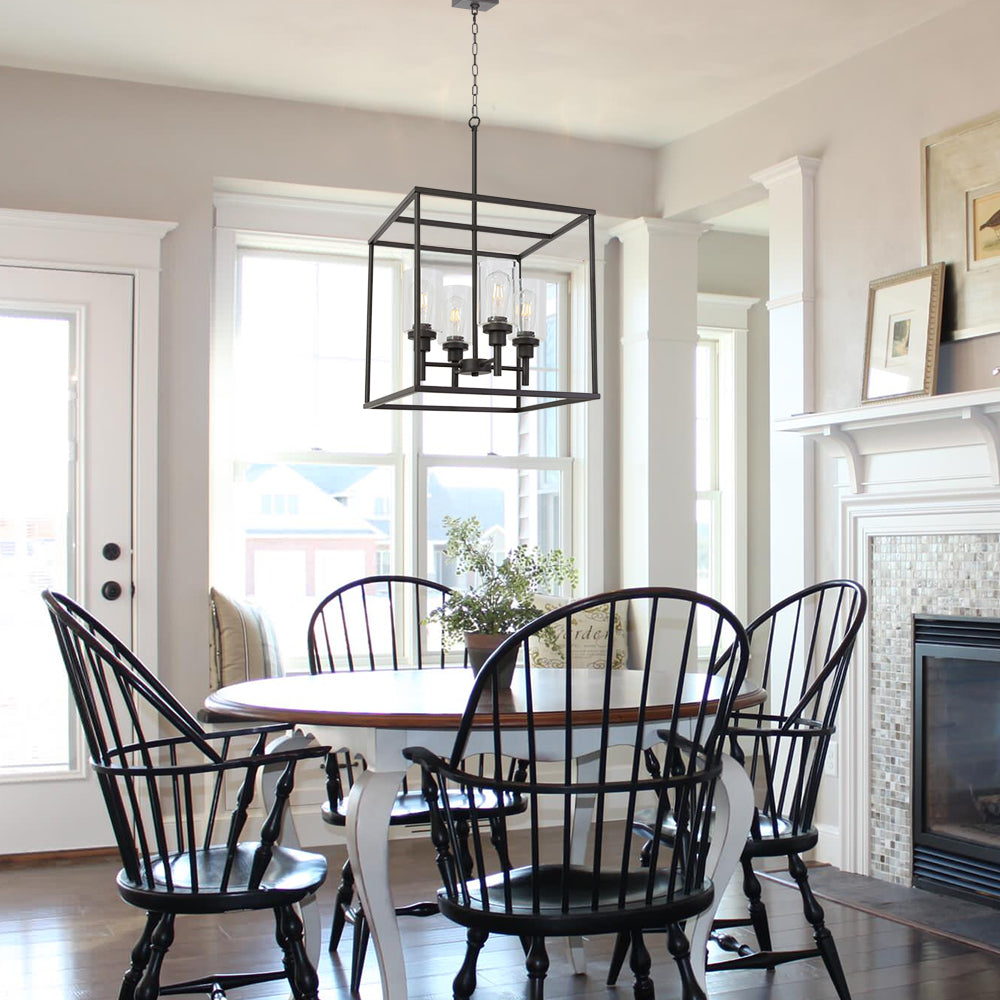 VINLUZ Classic 4 Light Farmhouse Pendant Lighting Oil Rubbed Bronze Finish with Clear Glass Shade