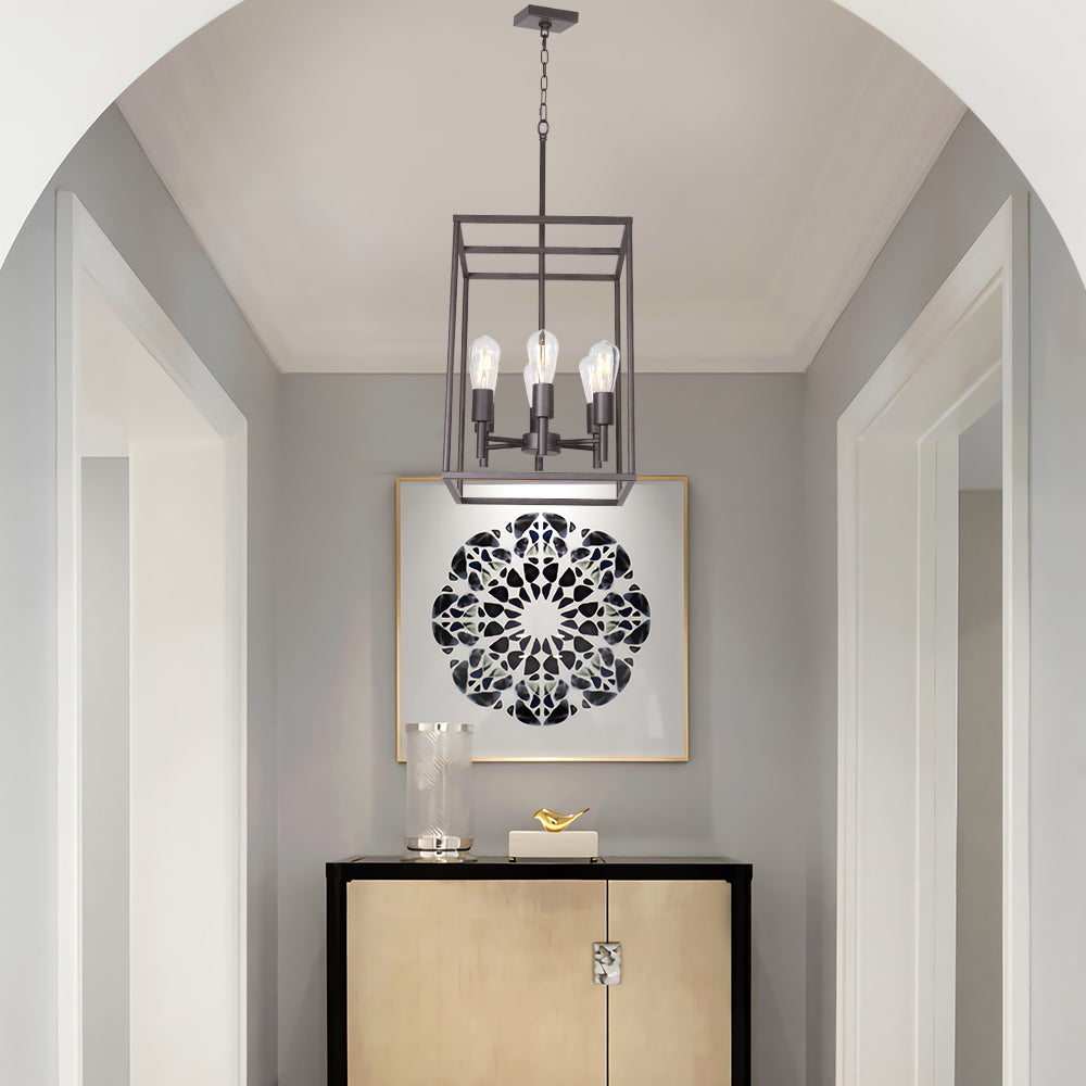 VINLUZ 6 Light Farmhouse Square cage Pendant Lighting Oil-Rubbed Bronze