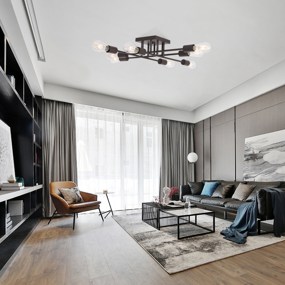 VINLUZ 8 Light Oil-Rubbed Bronze Antique Style Semi Flush Mount Ceiling Light