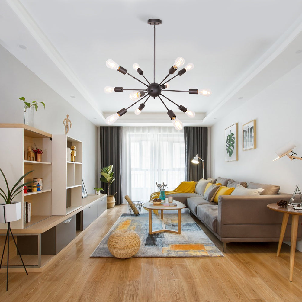 VINLUZ Modern Sputnik Chandelier Lighting VINLUZ 12 Light Oil-Rubbed Bronze