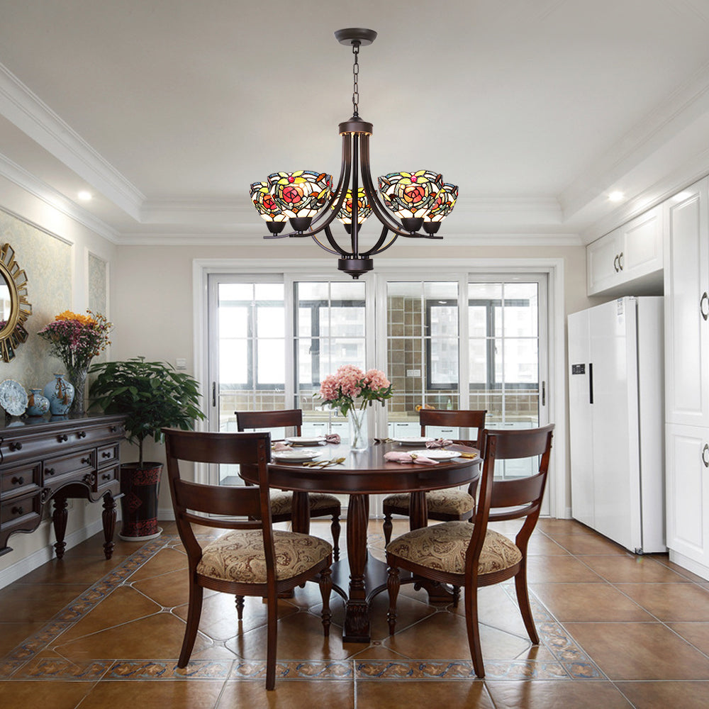 VINLUZ 5 Light Tiffany Chandeliers Lighting Victorian Antique 7-inch Stained Glass Shaded Bronze