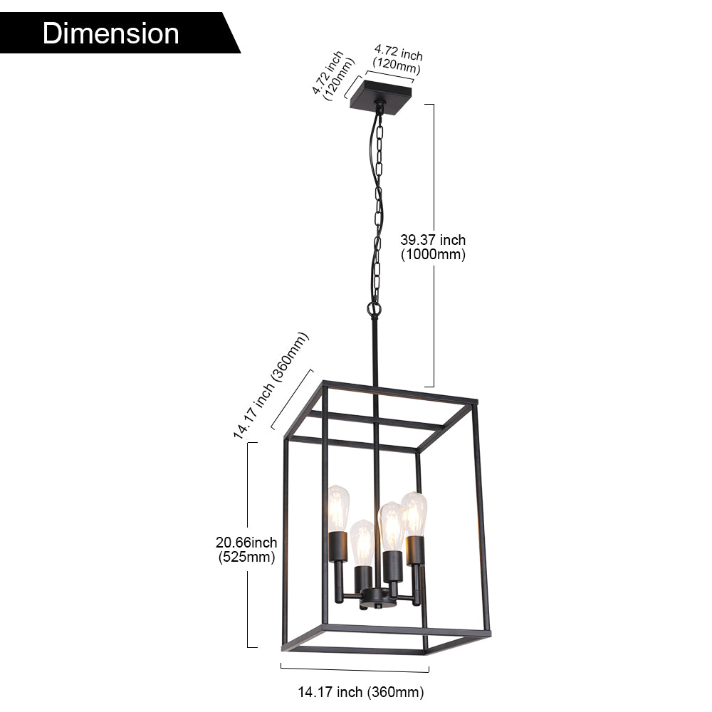 VINLUZ 4 Light Large Industrial Metal Farmhouse Pendant Light Black