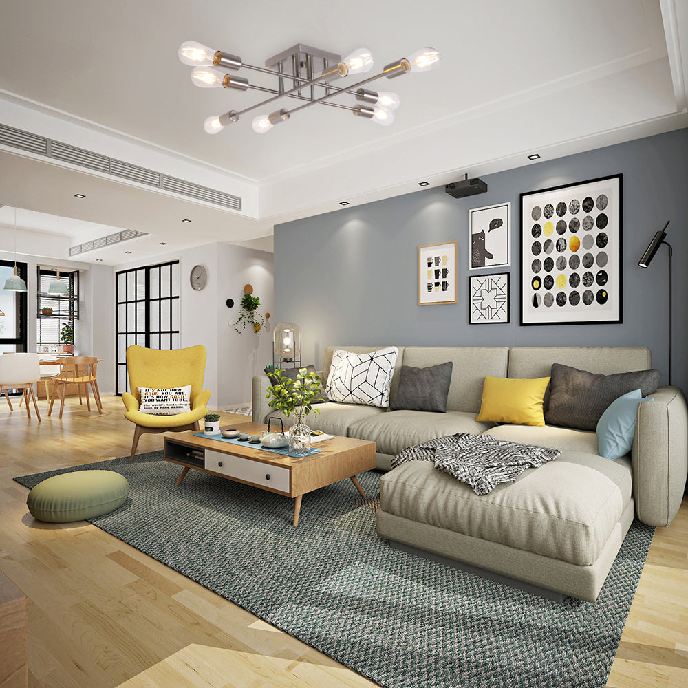 8 Light VINLUZ Industrial Semi Flush Mount Ceiling Light Brushed Nickel