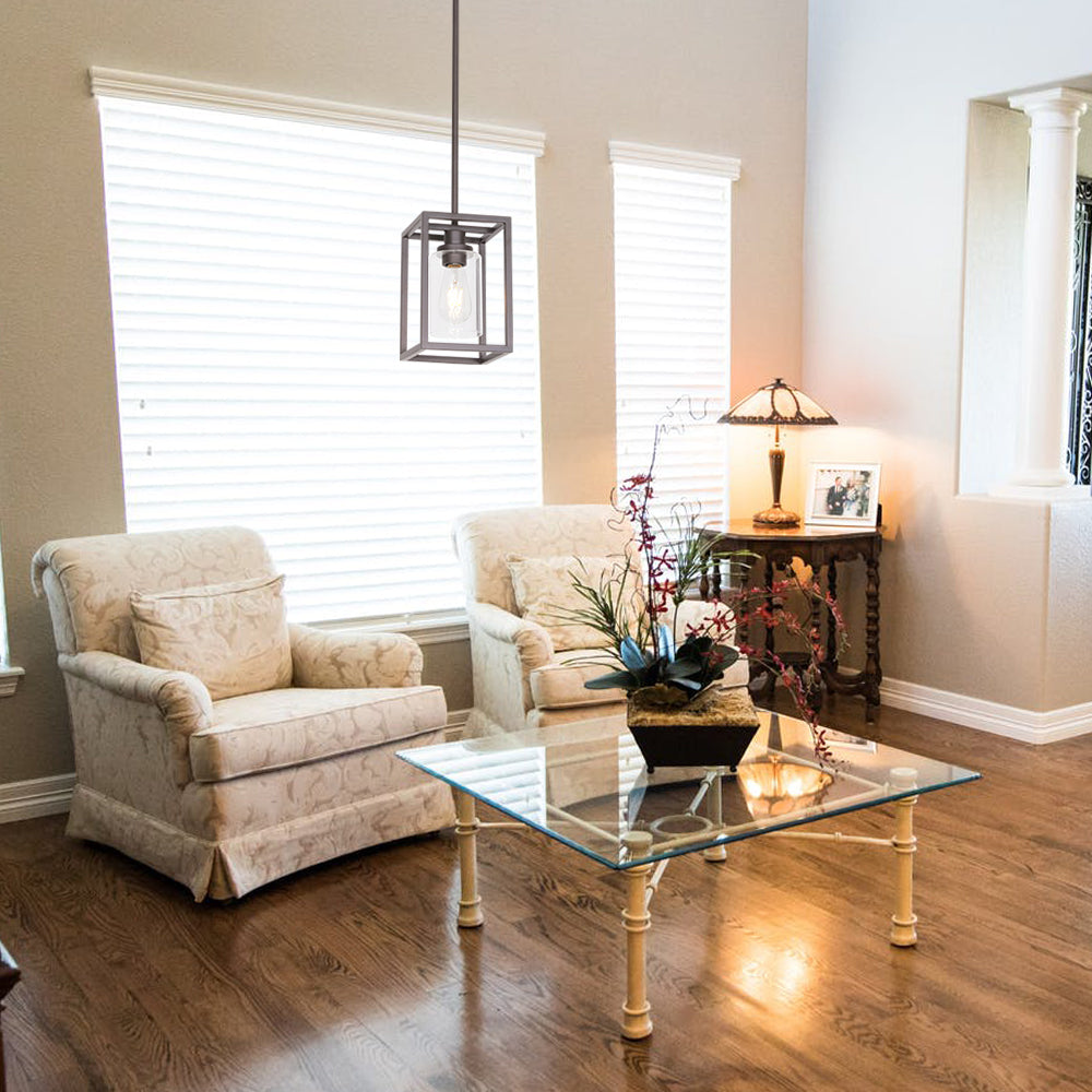 VINLUZ Single Modern Glass Pendant Light Metal Classic Oil Rubbed Bronze