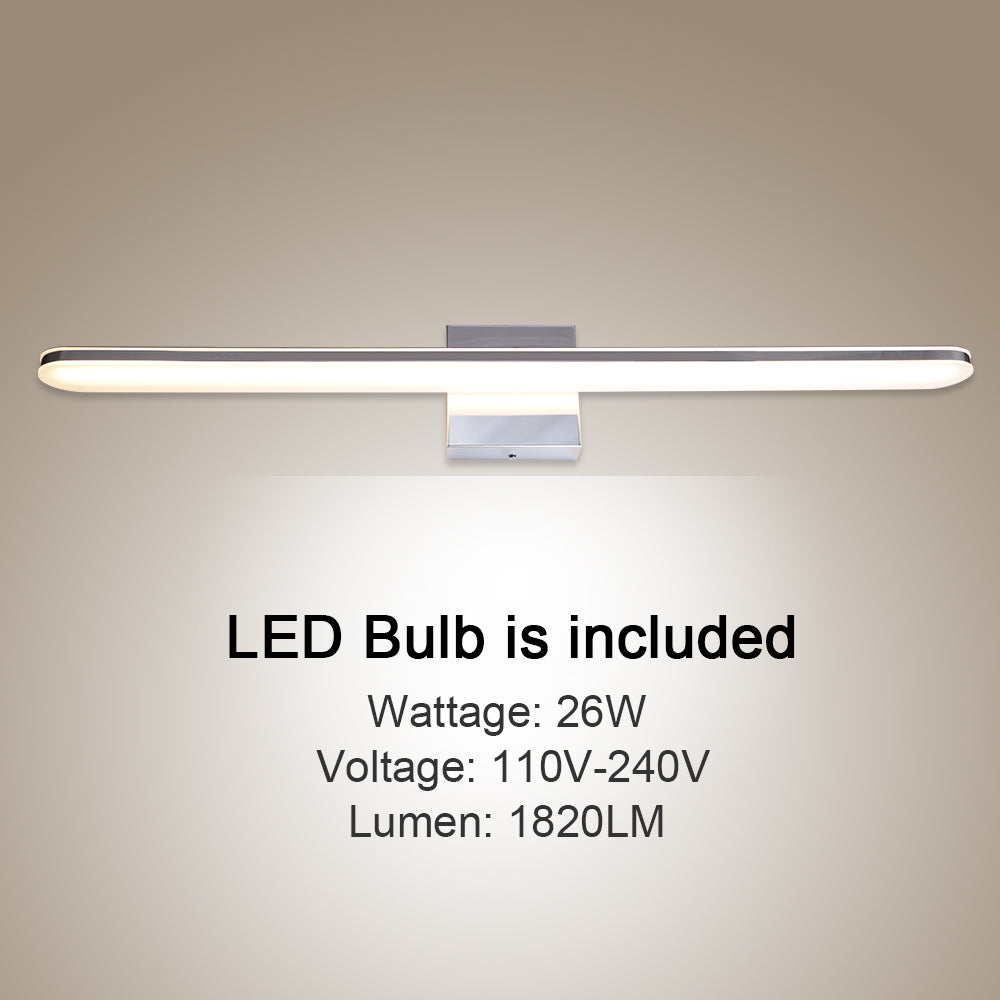 VINLUZ 26W 2700K LED Vanity Light Bathroom Light Fixture Stainless Steel Warm Light