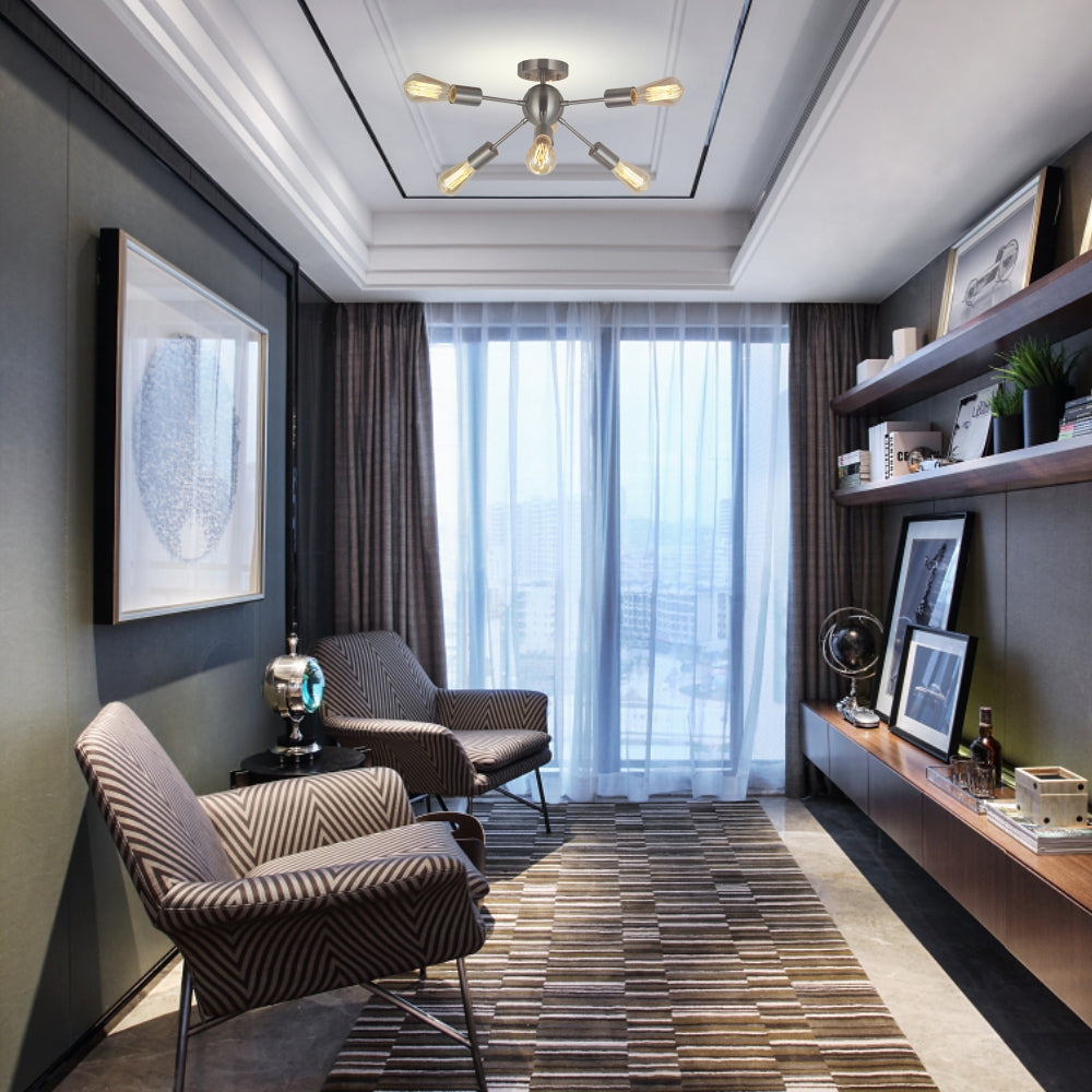 VINLUZ 6 Light Modern Sputnik Ceiling Light Brushed Nickel