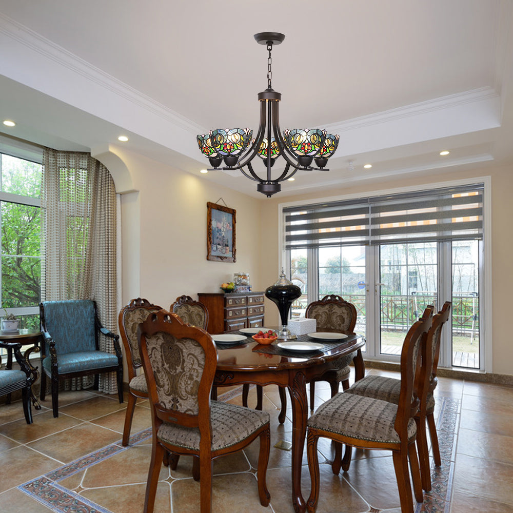VINLUZ 5 Light Chandeliers Tiffany Style 7.5-inch Stained Glass Shaded, Oil Rubbed Bronze