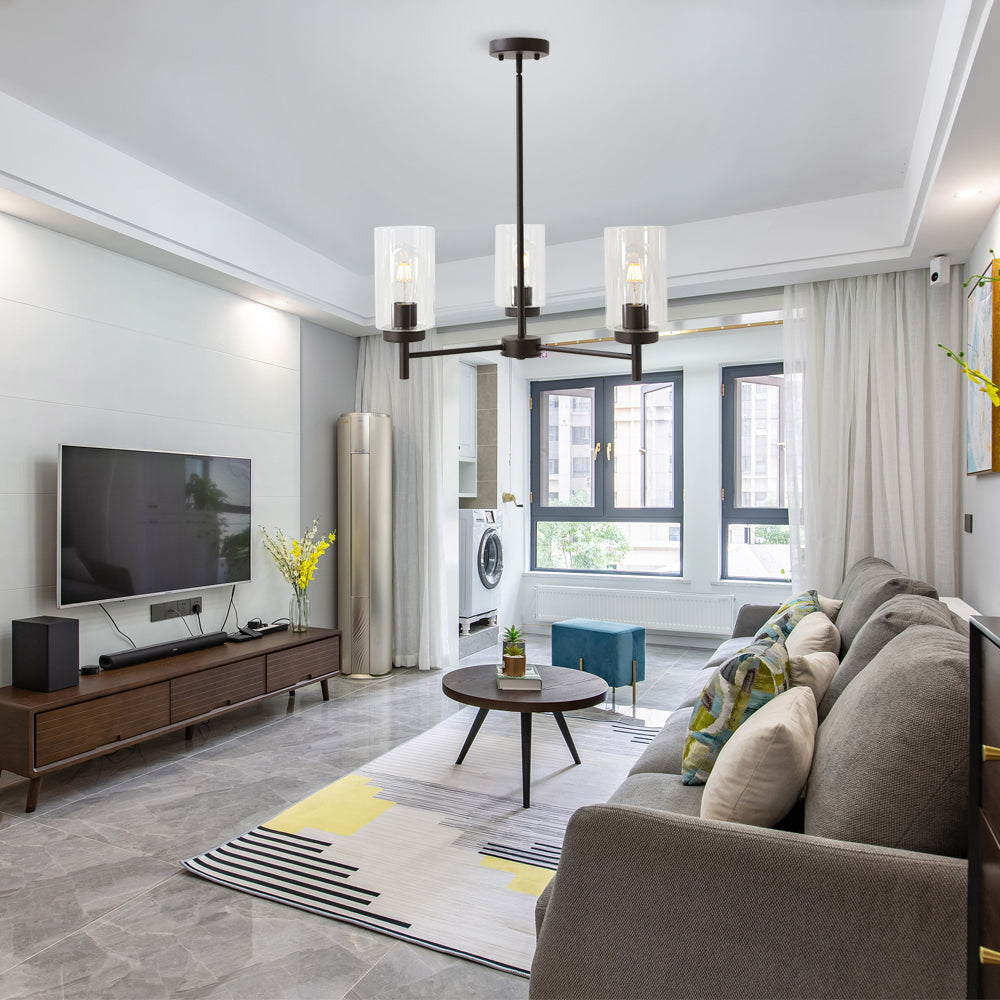 VINLUZ Contemporary 3-Light Chandeliers Rustic Clear Glass Shades Pendant Lighting Oil Rubber Bronze