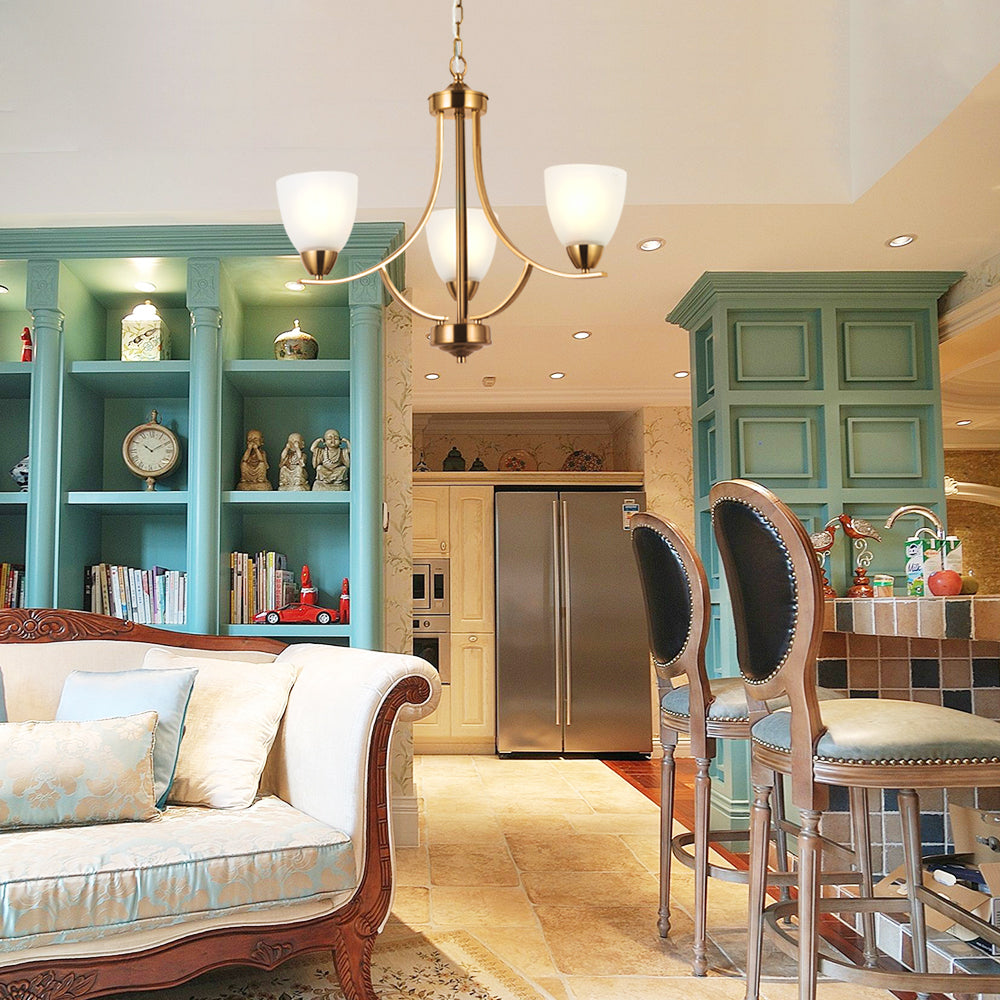 VINLUZ 3 Light Contemporary Chandeliers Brushed Brass Mid Century