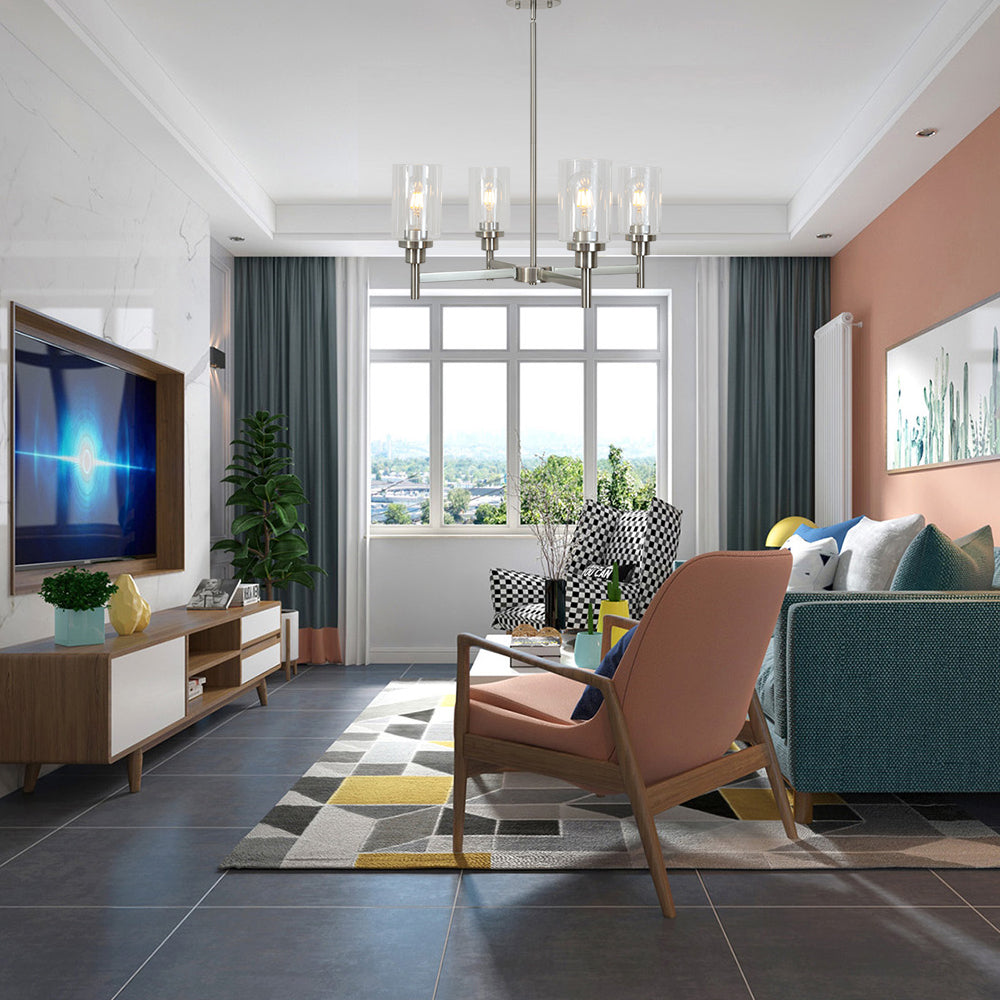 4 Light VINLUZ Modern Chandelier Brushed Nickel Clear Glass Shades