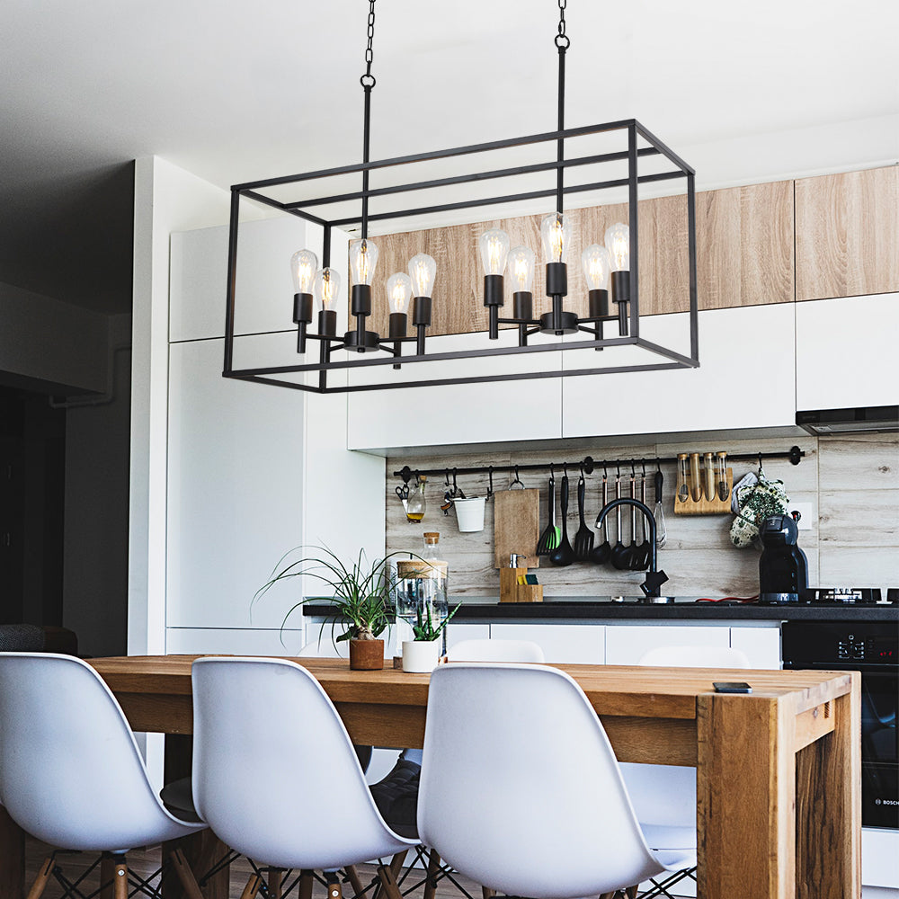 VINLUZ 10 Lights Kitchen Island Pendant Lighting Black Farmhouse Industrial Chandelier