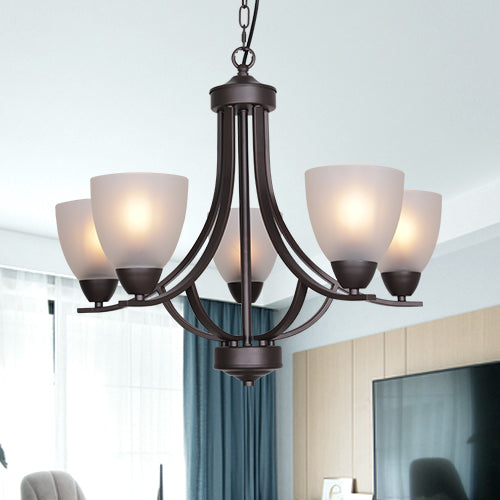 VINLUZ 5 Light Shaded Contemporary Chandeliers with Alabaster Glass Oil Rubbed Bronze