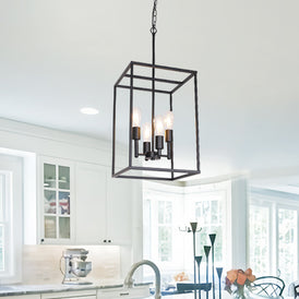 VINLUZ 4 Light Large Industrial Metal Farmhouse Pendant Light Black