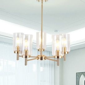 VINLUZ Contemporary 5-Light Large Chandelier Modern Clear Glass Shades Brushed Brass