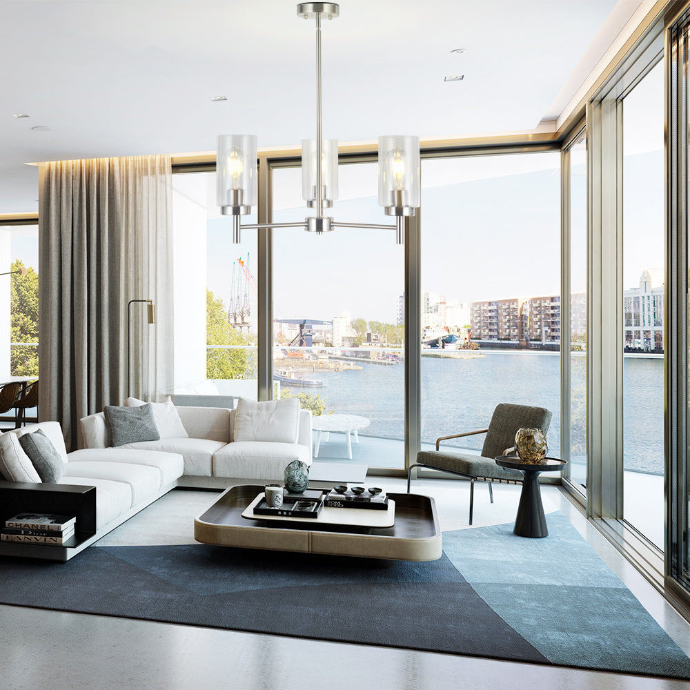 VINLUZ 3 Lights Modern Chandeliers Metal Light Fixtures Ceiling Brushed Nickel