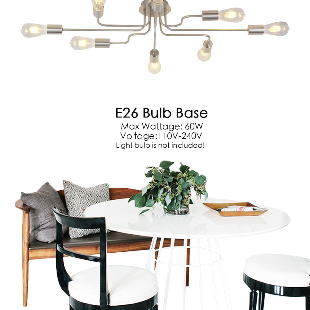 VINLUZ 8 Light Brushed Nickel Sputnik Semi Flush Mount Ceiling Light