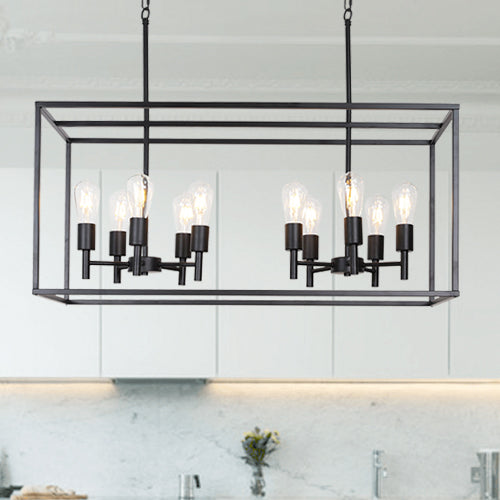 VINLUZ 10 Lights Kitchen Island Pendant Lighting Black Farmhouse Industrial Chandelier