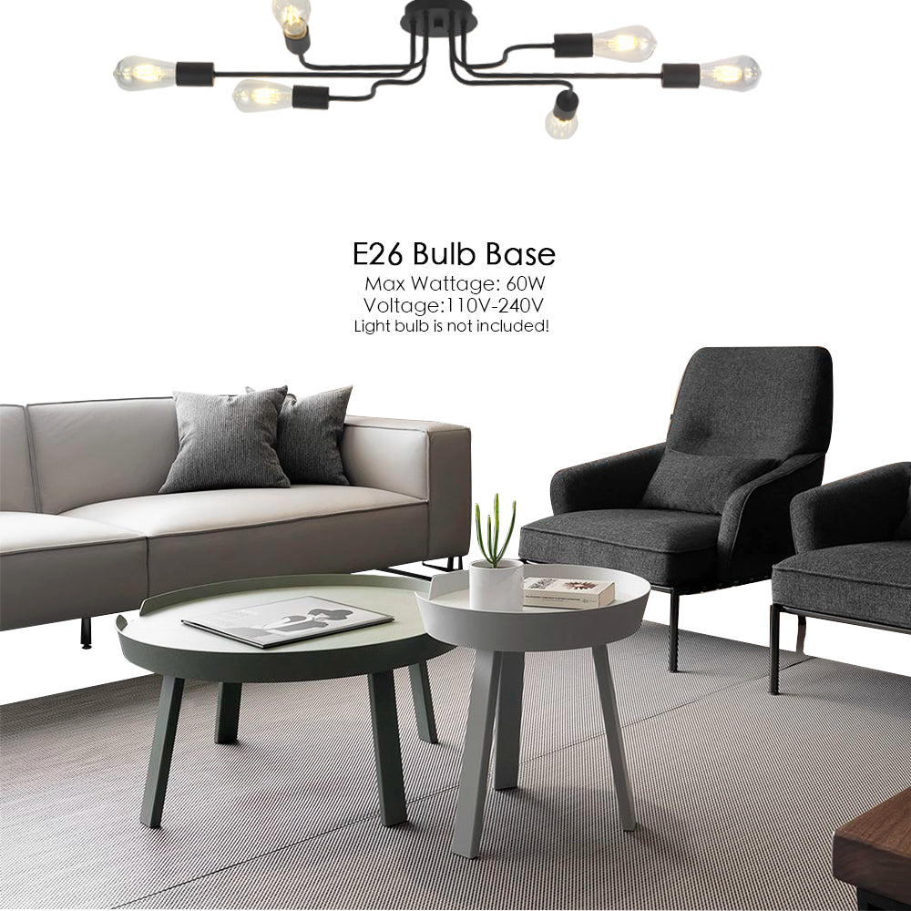 VINLUZ 6 Lights Semi Flush Mount Ceiling Light Modern Metal Art  Black