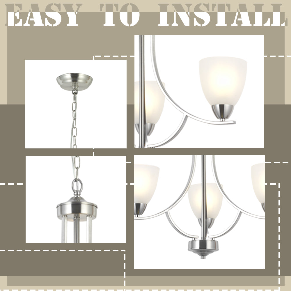VINLUZ 3 Light Contemporary Chandeliers Brushed Nickel Modern Light Fixtures