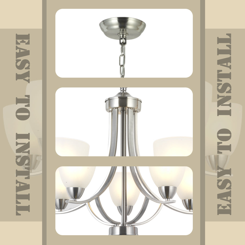 VINLUZ 5 Light Contemporary Chandeliers Brushed Nickel Modern Light Fixtures
