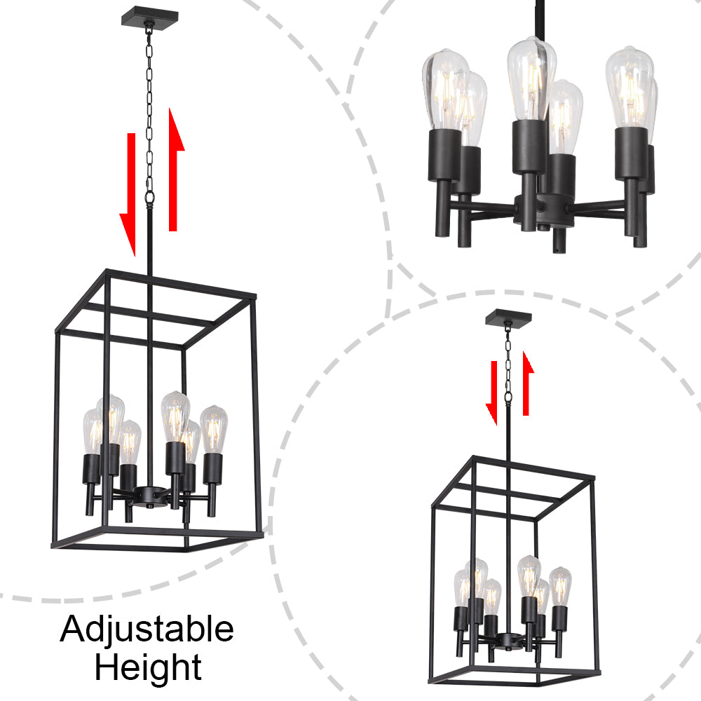 VINLUZ Traditional Farmhouse Foyer Pendant Lighting 6 Light Black