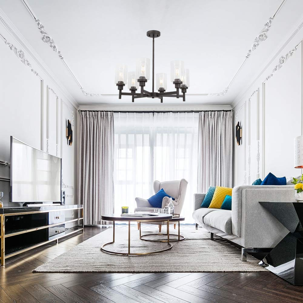 VINLUZ 6 Light Farmhouse Chandelier Classic Pendant Lighting Oil-Rubbed Bronze