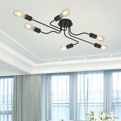 VINLUZ 6 Lights Semi Flush Mount Ceiling Light Modern Metal Art  Black