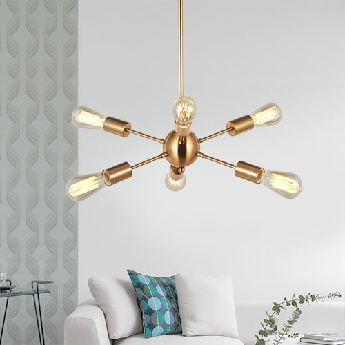 VINLUZ Modern Sputnik Chandelier 6 Lights Italian Designed Brushed Brass