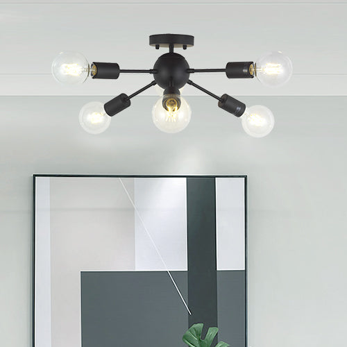 VINLUZ Sputnik Chandelier Lighting 6 Lights Black Modern Ceiling Light