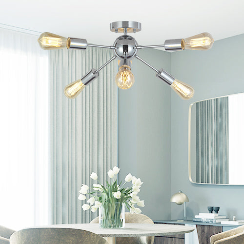 VINLUZ Sputnik Chandelier Lighting 6 Lights Chrome Modern Ceiling Light