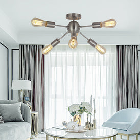 VINLUZ 6 Light Modern Sputnik Ceiling Light Brushed Nickel