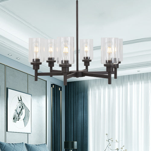 VINLUZ 6 Light Farmhouse Chandelier Classic Pendant Lighting Oil-Rubbed Bronze