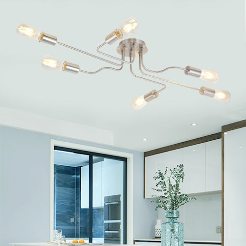 VINLUZ 6 Lights Semi Flush Mount Ceiling Light Vintage Metal Brushed Nickel