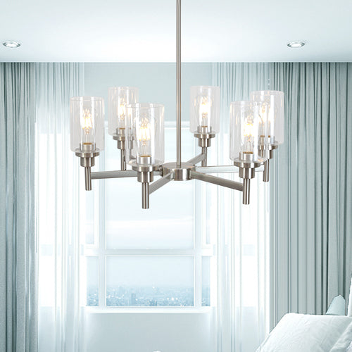 VINLUZ 6 Light Contemporary Chandelier Brushed Nickel Modern Pendant Lighting