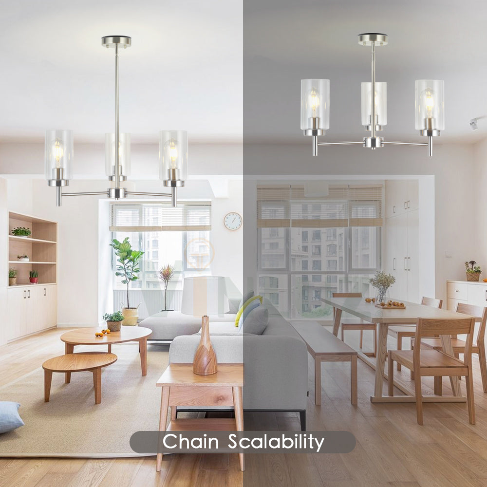 VINLUZ 3 Lights Modern Chandeliers Metal Light Fixtures Ceiling Brushed Nickel