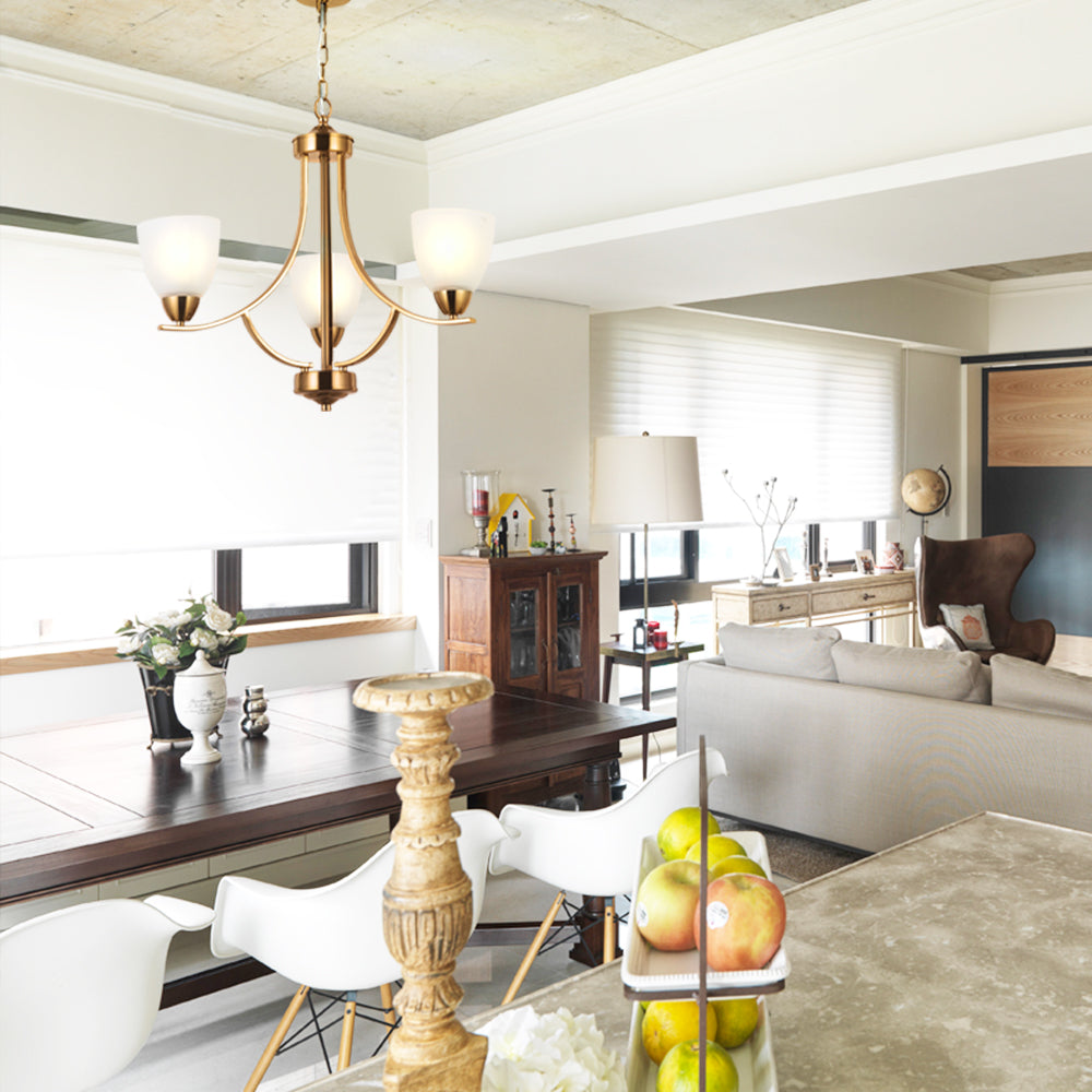 VINLUZ 3 Light Contemporary Chandeliers Brushed Brass Mid Century