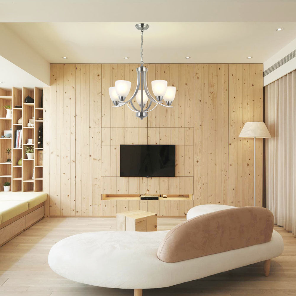 VINLUZ 5 Light Contemporary Chandeliers Brushed Nickel Modern Light Fixtures