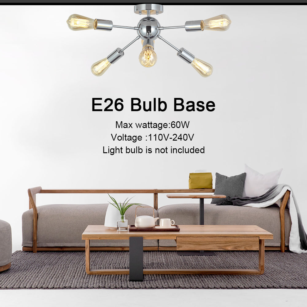 VINLUZ Sputnik Chandelier Lighting 6 Lights Chrome Modern Ceiling Light
