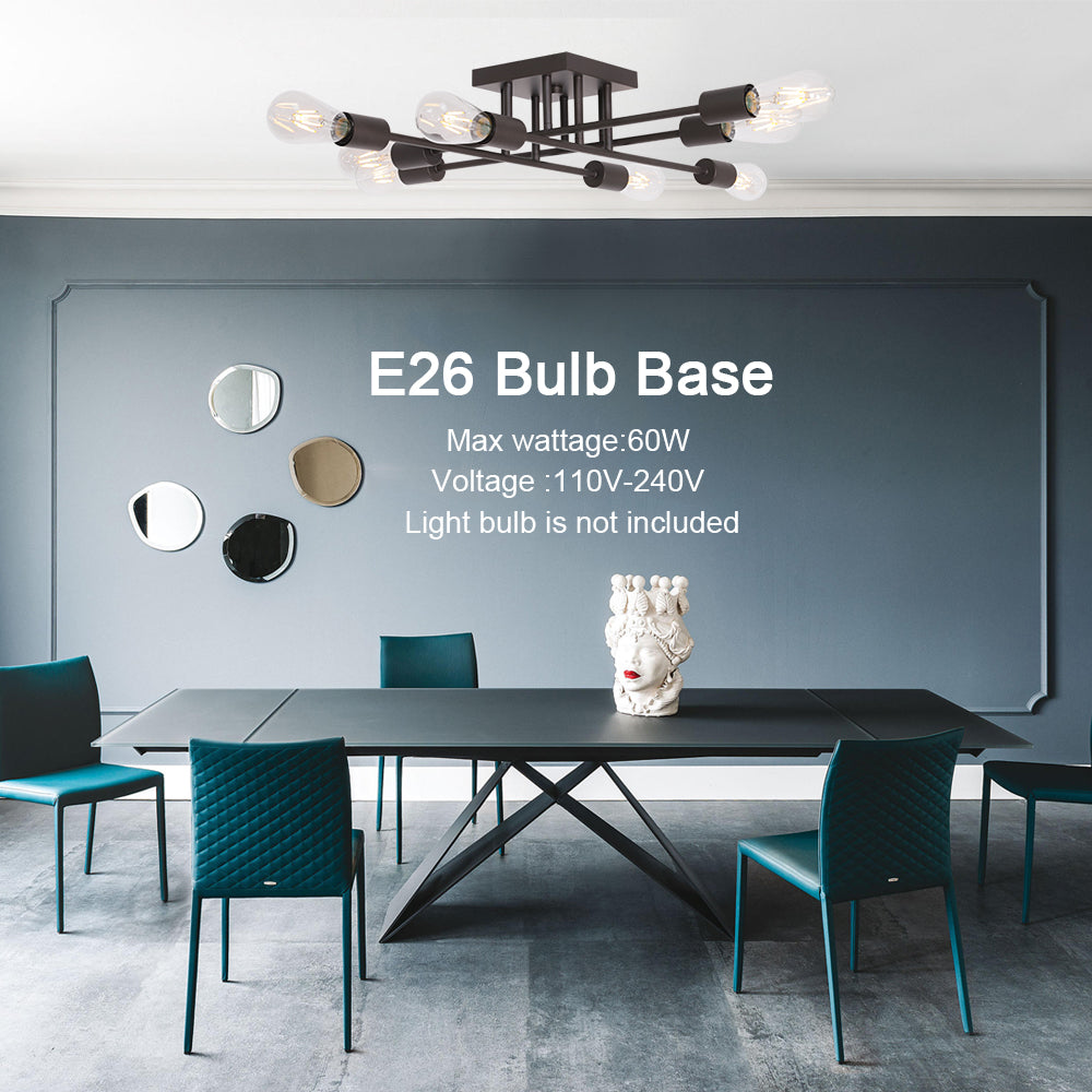 VINLUZ 8 Light Oil-Rubbed Bronze Antique Style Semi Flush Mount Ceiling Light