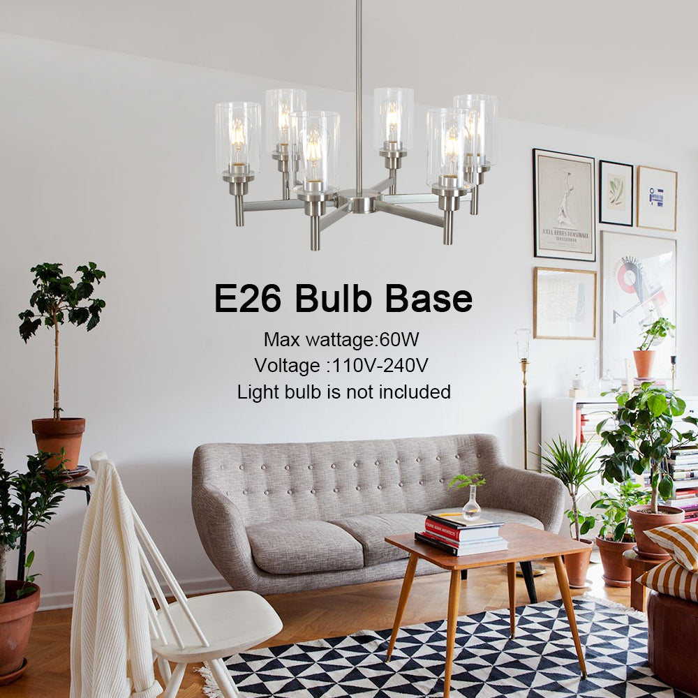 VINLUZ 6 Light Contemporary Chandelier Brushed Nickel Modern Pendant Lighting