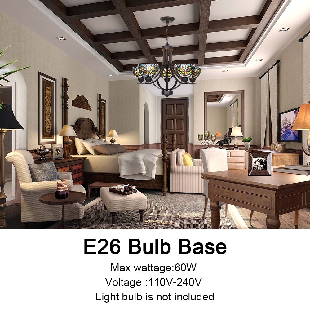 VINLUZ 5 Light Chandeliers Tiffany Style 7.5-inch Stained Glass Shaded, Oil Rubbed Bronze