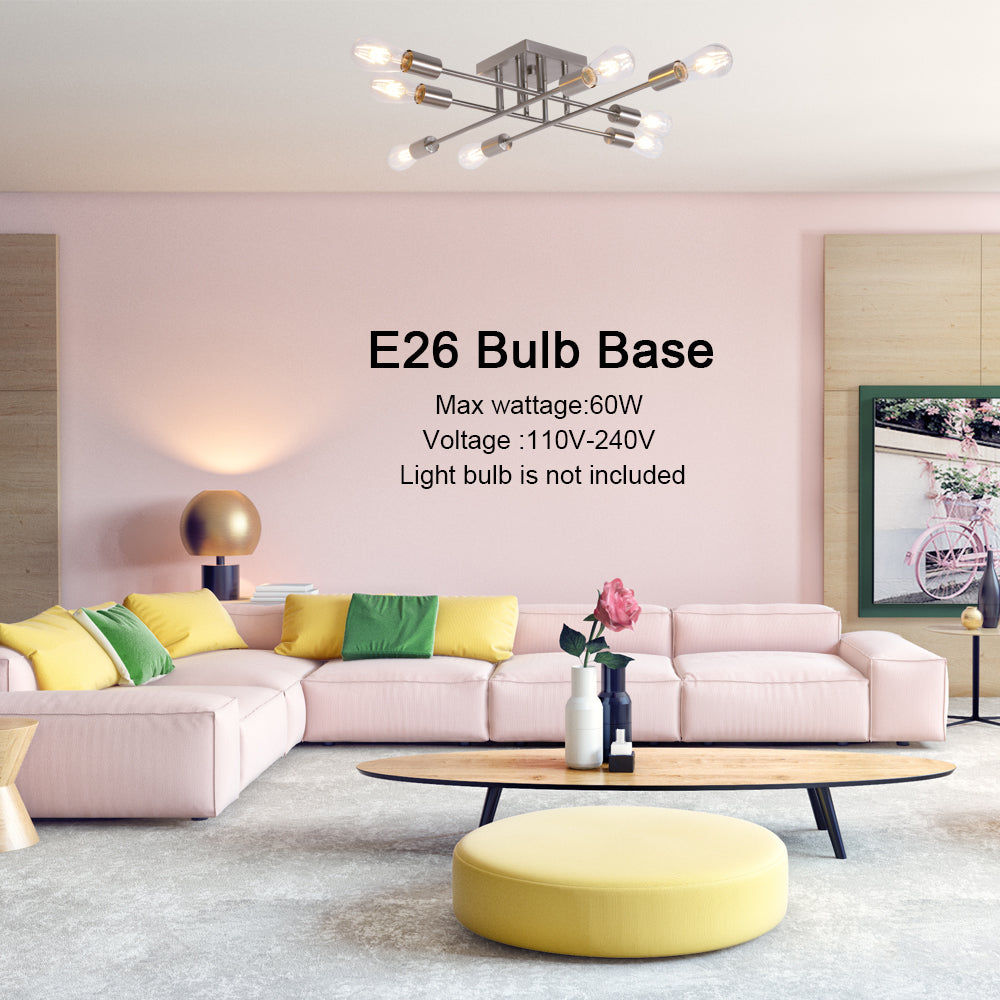 8 Light VINLUZ Industrial Semi Flush Mount Ceiling Light Brushed Nickel