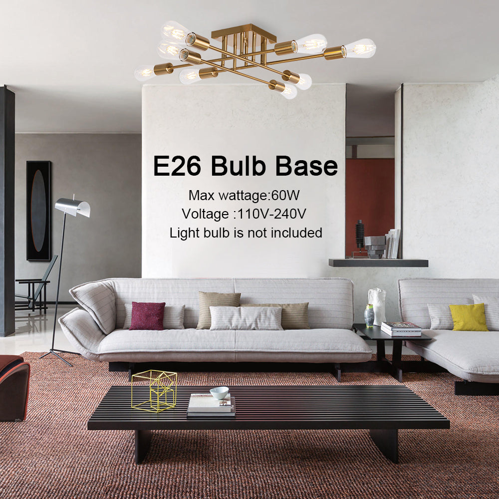 VINLUZ Modern Semi Flush Mount Light 8 Light Brushed Brass