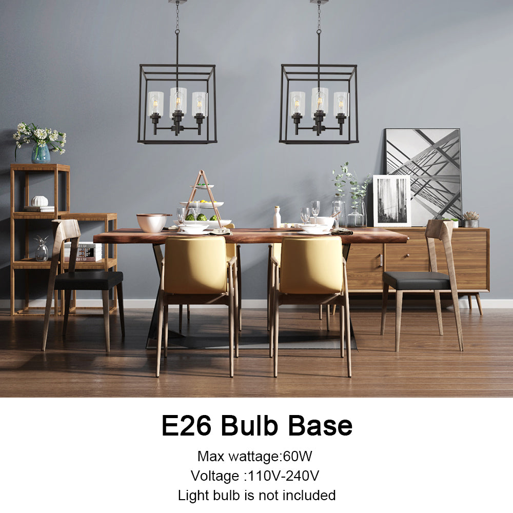 VINLUZ Classic 4 Light Farmhouse Pendant Lighting Oil Rubbed Bronze Finish with Clear Glass Shade