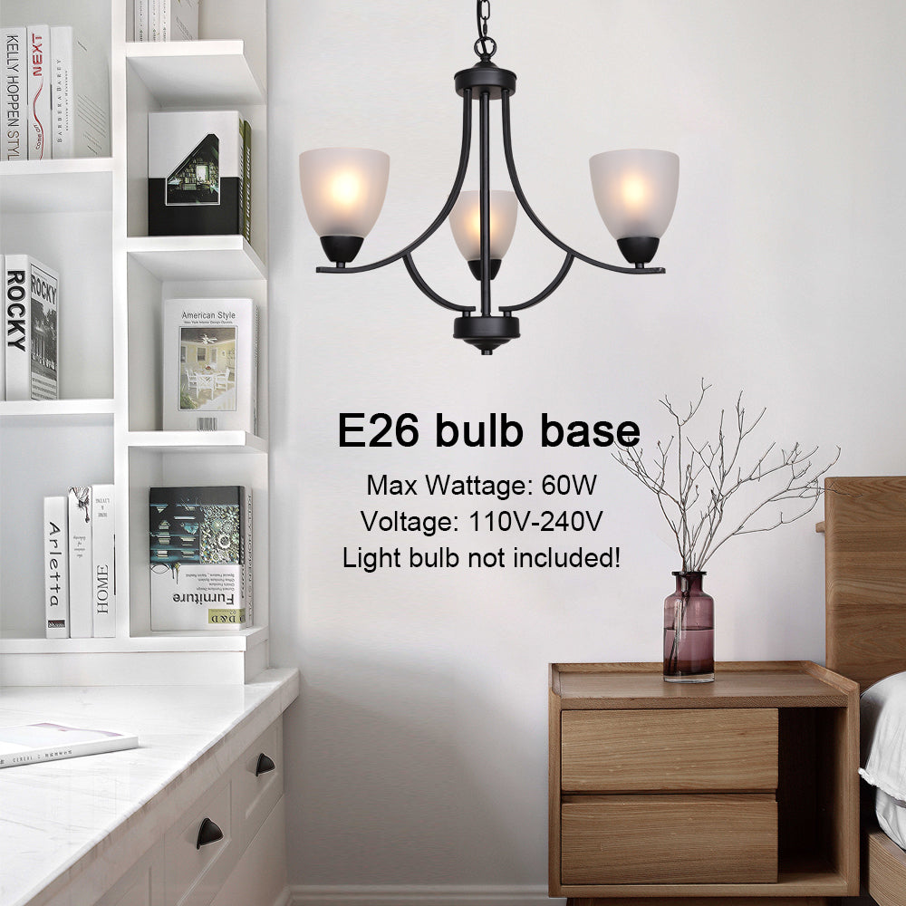VINLUZ 3 Light Shaded Contemporary Chandeliers with Alabaster Glass Black Rustic
