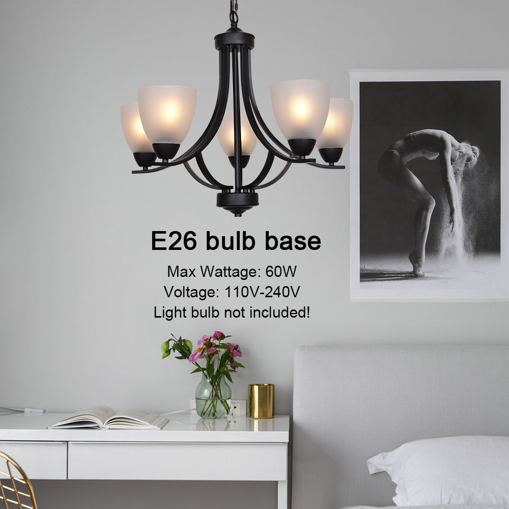 VINLUZ 5 Light Shaded Contemporary Chandeliers with Alabaster Glass Black Rustic