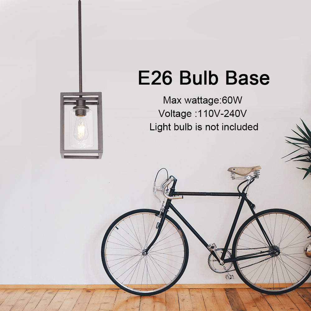 VINLUZ Single Modern Glass Pendant Light Metal Classic Oil Rubbed Bronze