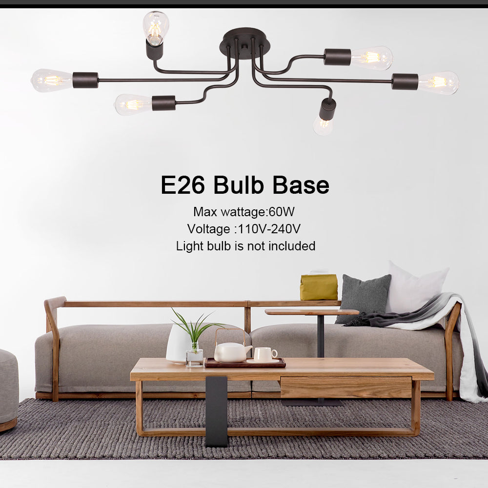 VINLUZ Metal Art 6 Lights Semi Flush Mount Ceiling Light Oil-Rubbed Bronze